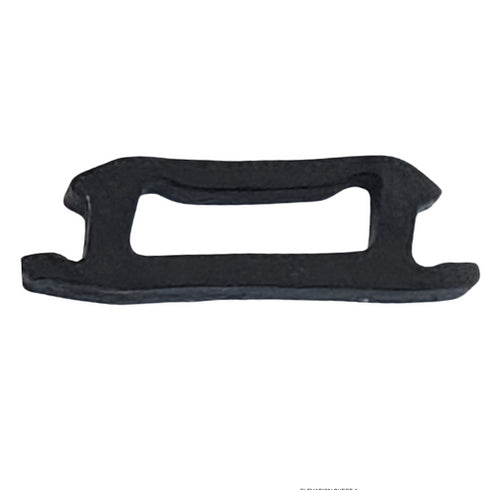 Black plastic component on a white background